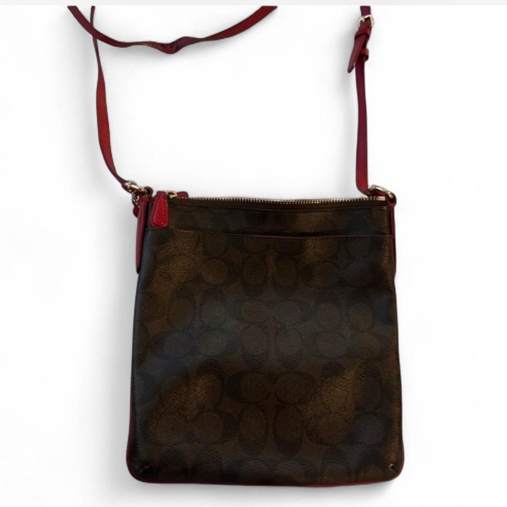 Coach Brown and red leather crossbody with matching wallet - Picture 3 of 9